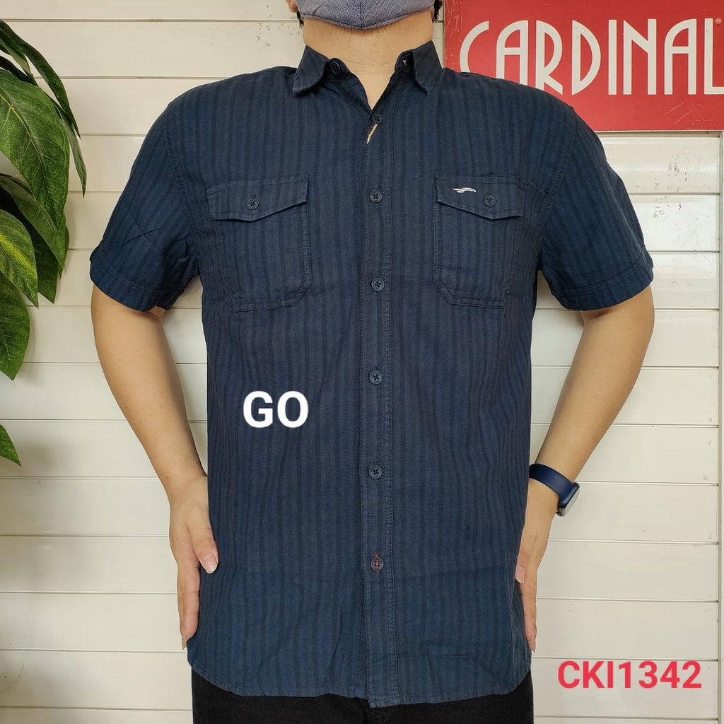 gof CARDINAL KEMEJA JEANS Slimfit Hem Cowok Pakaian Pria Baju Atasan Lengan Pendek Original