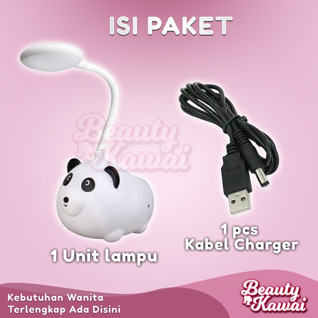 Lampu Belajar LED Meja Fleksibel USB Karakter Panda Rechargeable