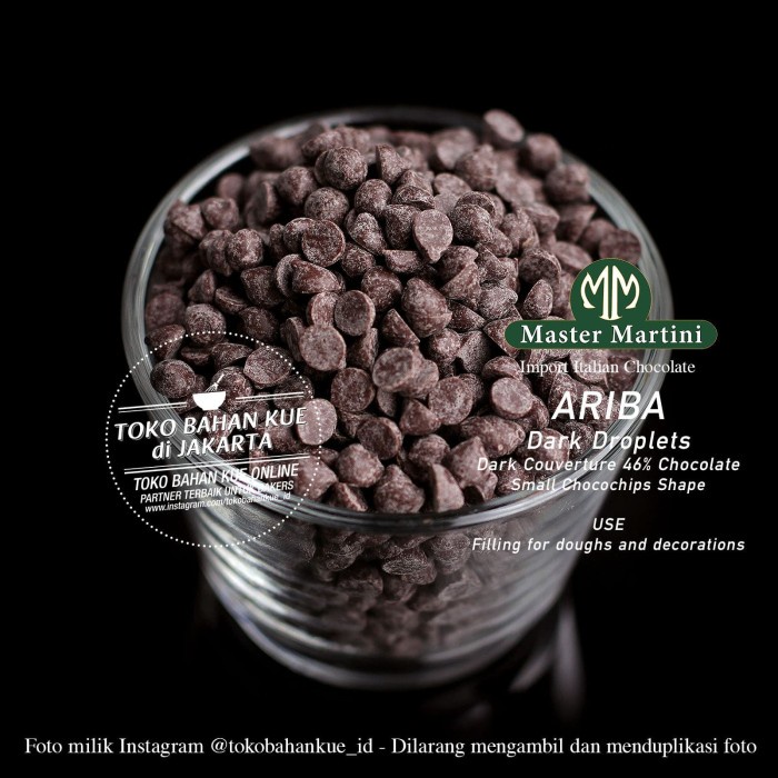 

Jual Master Martini Ariba 46% Dark Chocolate Chips 500Gr Cokelat Chip Drops