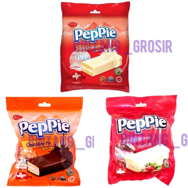 

Ricky Peppie Vanilla Milk Choco Pie / Peppie Butter Milk Choco Pie / Peppie Strawberry Milk Choco Pie / Ricky / Peppie / Butter / Milk / Choco / Pie / Butter / Strawberry / Stroberi / susu / vanila / roti