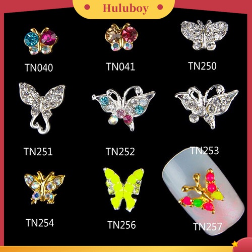Huluboy Huluboy♡ 10pcs Kupu-Kupu 3D Bahan Alloy Dengan Berlian Imitasi Untuk Dekorasi Manicure DIY