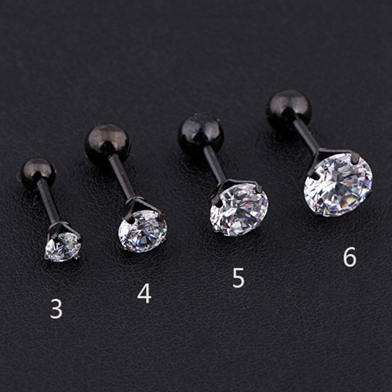 1Pc Anting Tusuk Titanium Zircon Berlian Imitasi Bentuk Tulang Ukuran 3mm, 4mm, 6mm untuk Wanita