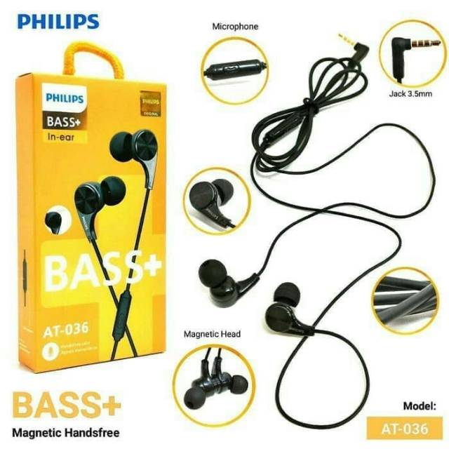 HEADSET PHILIPS BASS+ AT-036 / HEDSET / EARPHONE / HANDSFREE MURAH BANGET