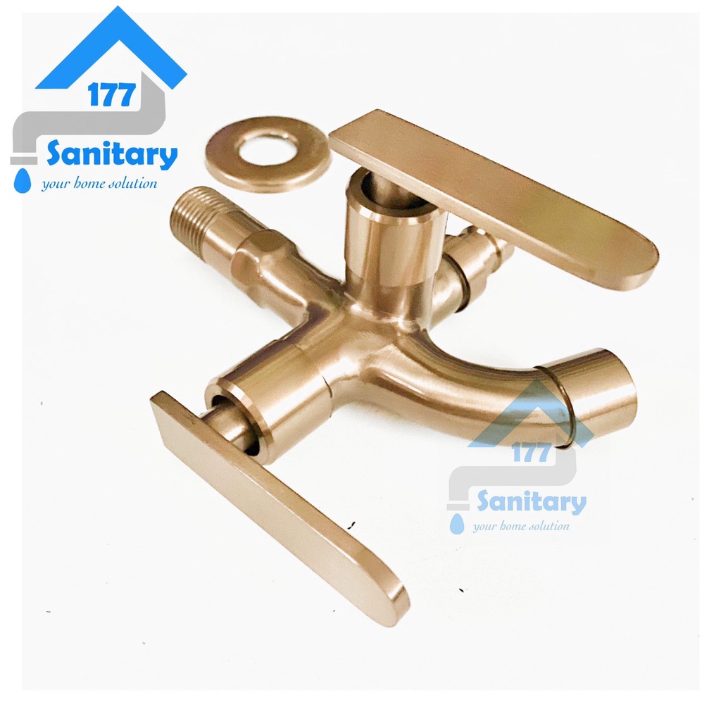 Kran cabang stainless 304 antique brass 06B-keran air cabang gold brown stenlis sus304 minimalis unik brown double two faucet