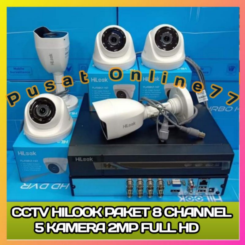 PAKET CCTV HILOOK 2MP 8 CHANNEL 5 KAMERA FULL HD 1080P LENGKAP