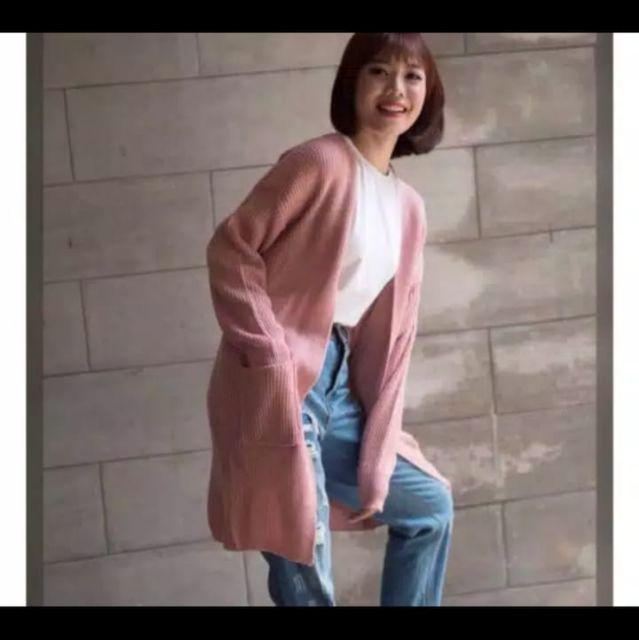 Long cardi BELE OVERSAIS/sweater rajut-Dusty pink