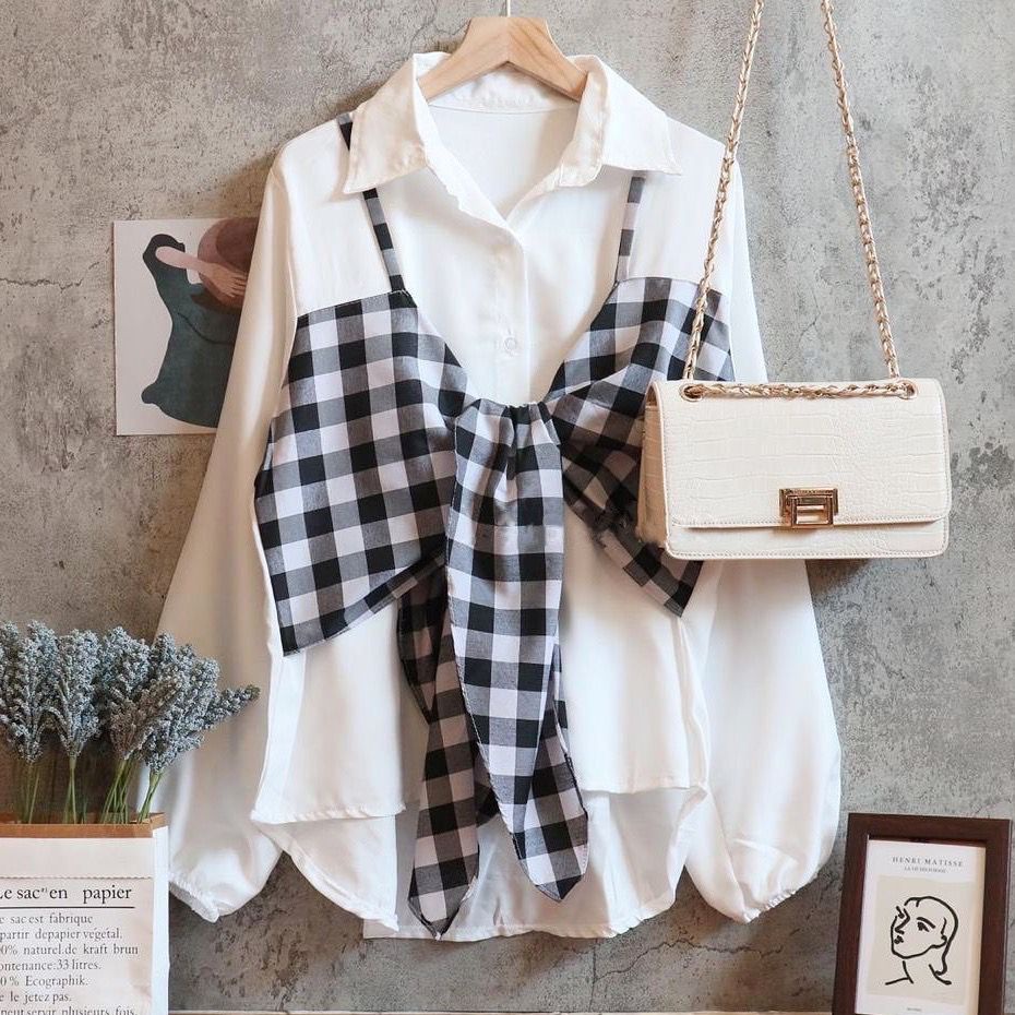 RUBY TOP ATASAN BLOUSE MIX TARTAN MONOCHROME