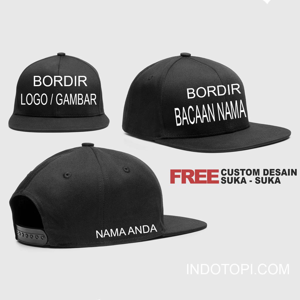 GRATIS LOGO NAMA GAMBAR BORDIR TOPI SNAPBACK CUSTOM SATUAN TOPISHOPEE