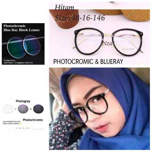 KACAMATA WANITA MINUS, KACA MATA ANTI RADIASI PHOTOCROMIC BLUERAY, KACAMATA ANTI UV