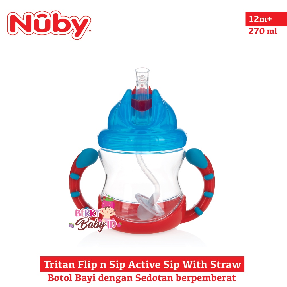 Nuby Tritan Flip n Sip Active Sip With Straw Botol Sedotan Bayi Anak BPA Free Berry Mart