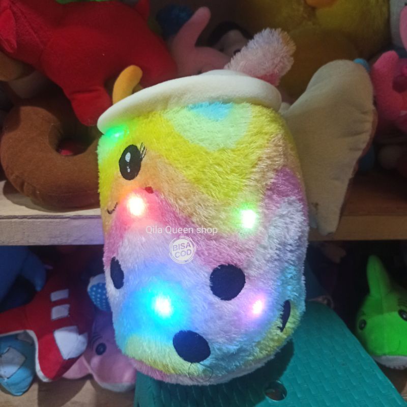 boneka BOBA PELANGI L GRATIS LAMPU LED nyala bisa COD, BOBA GENTONG, MILK TEA, TERMURAH,VIRAL