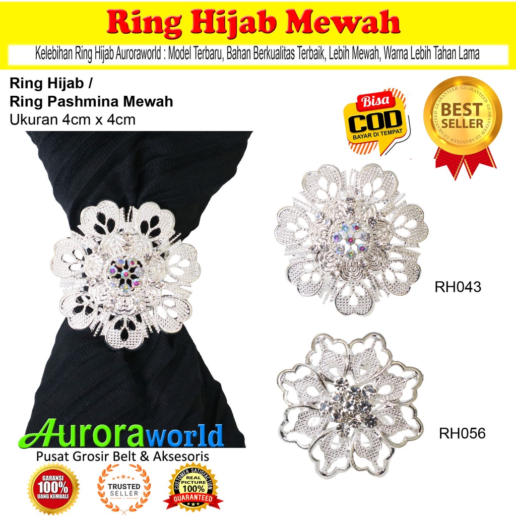 Auroraworld Ring kerudung hijab ring syal permata Ring Pashmina Berlian mutiara Mewah bros cincin kerudung scarf fashion terbaru anti hitam bisa COD RH - 1C