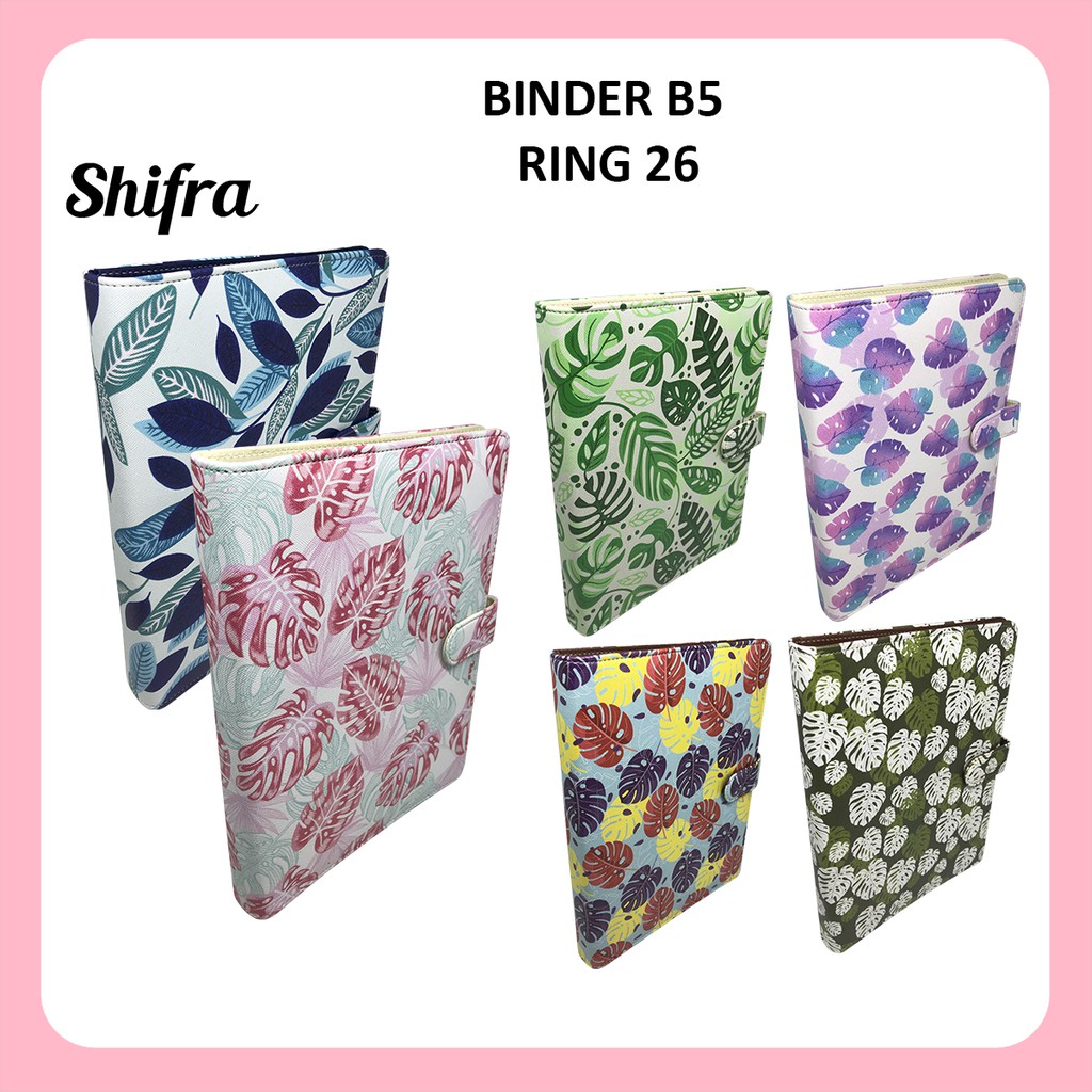 Shifra Binder B5 Ring 26 Gambar Motif Unik Wanita Daun Hijau Biru Ungu Kuning Pink Hijau Tua