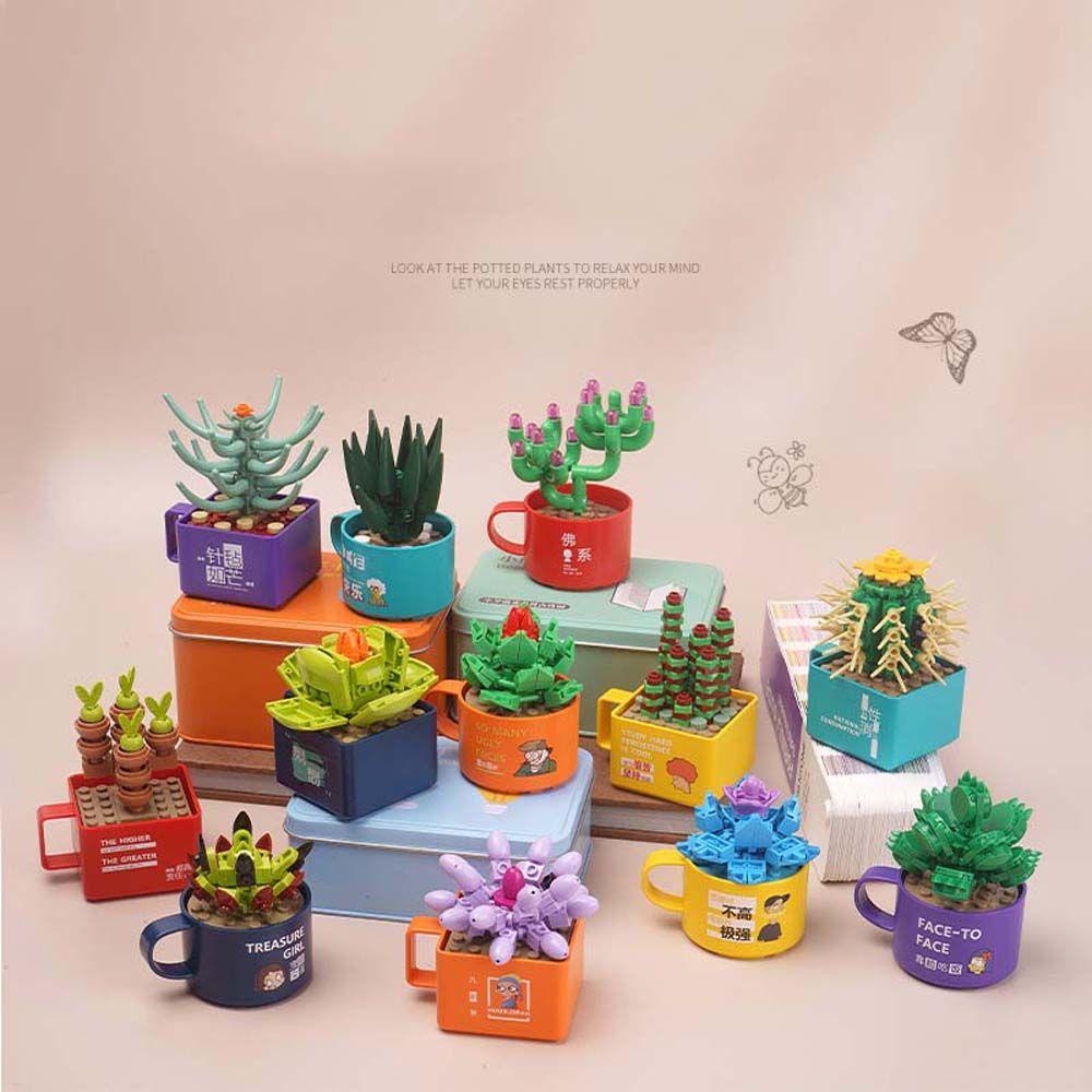 [Elegan] Sukulen Pot Blok Bangunan ABS Ramah Lingkungan Model Mainan Puzzle Kit Bangunan Mainan Anak Ornamen Tanaman Bunga
