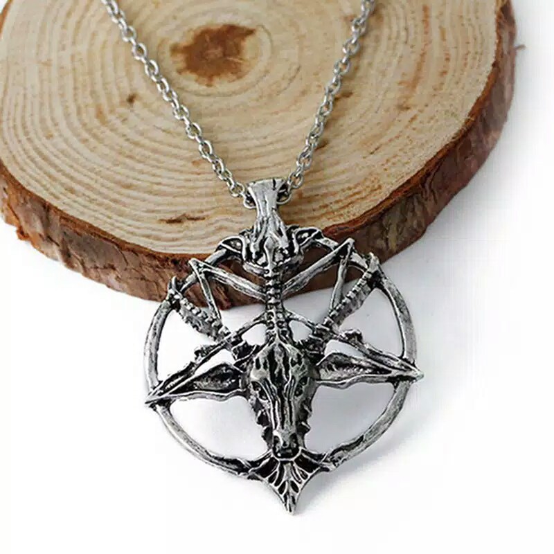 Kalung pria tengkorak punk style men necklace devil pentagram hexagram series