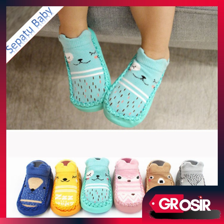 Grosir - F382 Sepatu Anak Bayi Anti Slip / Baby Socks Shoes / Sepatu Baby / Kaos Kaki Bayi