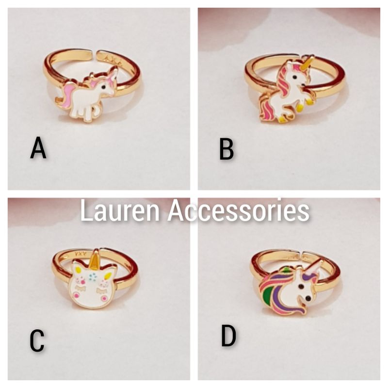 Cincin Anak Karakter Unicorn Perhiasan Imitasi Lapis Emas Kuning CC 4020