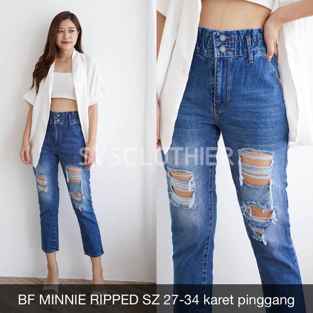 CELANA JEANS WANITA BF MINNIE RIPPED-SYSCLOTHIER