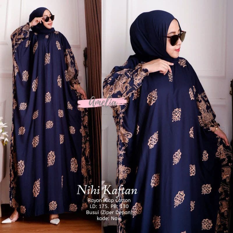 Kaftan Nihi - Kaftan Wanita Jumbo Rayon Premium Gamis Dress Jumbo Batik Busui Kekinian Baju Wanita Muslim Bigsize LD 175 cm