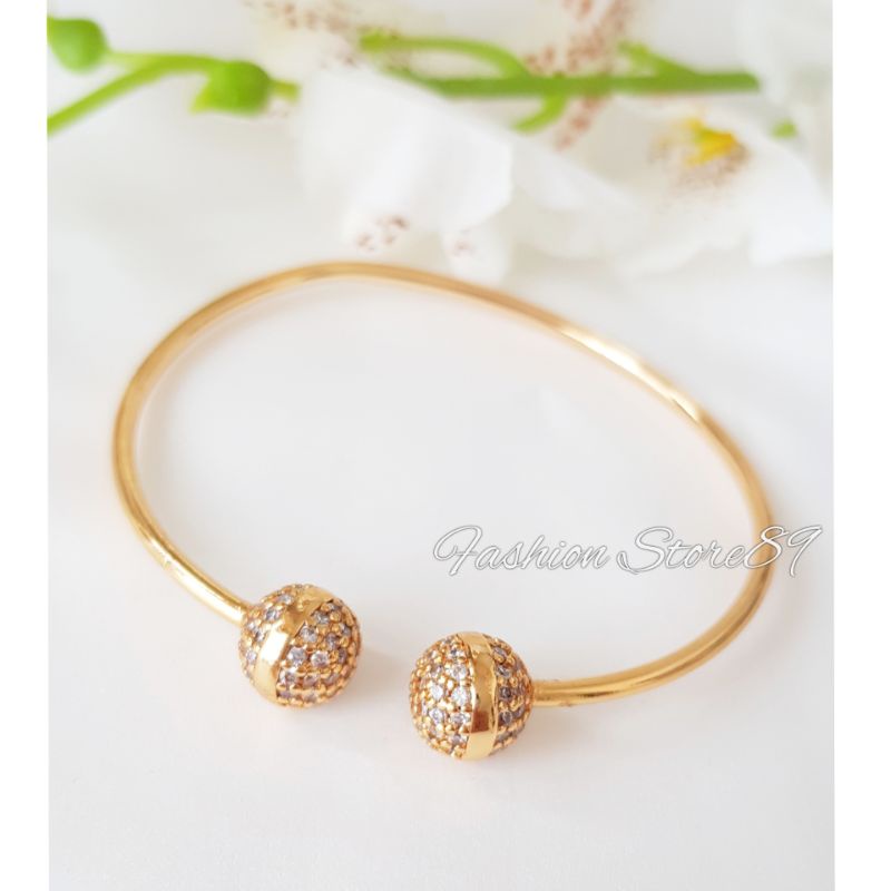 Gelang bangle bola permata putih xuping design 2 model dalam 1 gelang import perhiasan lapis emas