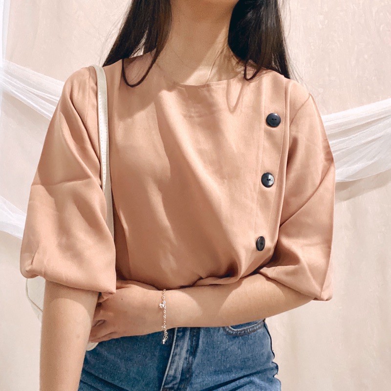 EUNJO Blouse Asymmetrical Blouse Korea Officewear Top A21