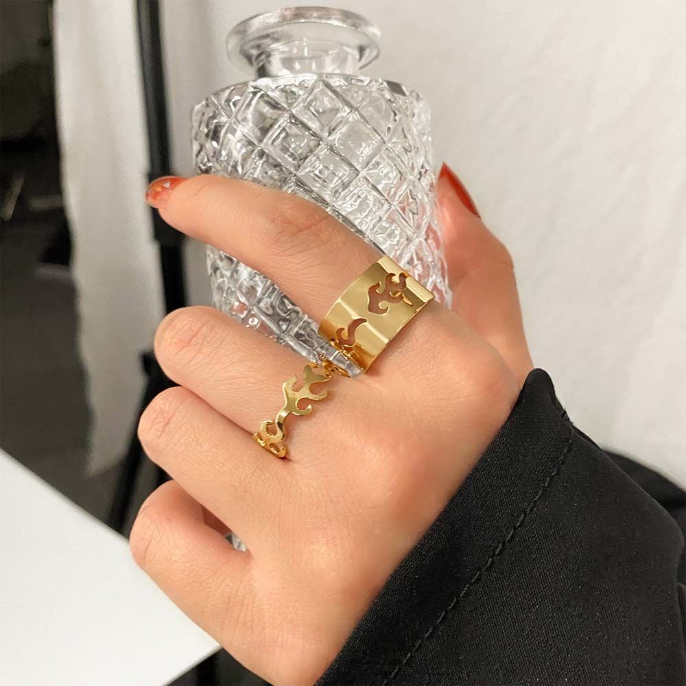 Needway  Gifts Flame Finger Rings Women Girls Open Rings Set Couple Rings Matching Hollow Fashion Jewelry Alloy Simple Vintage Korean Style/Multicolor