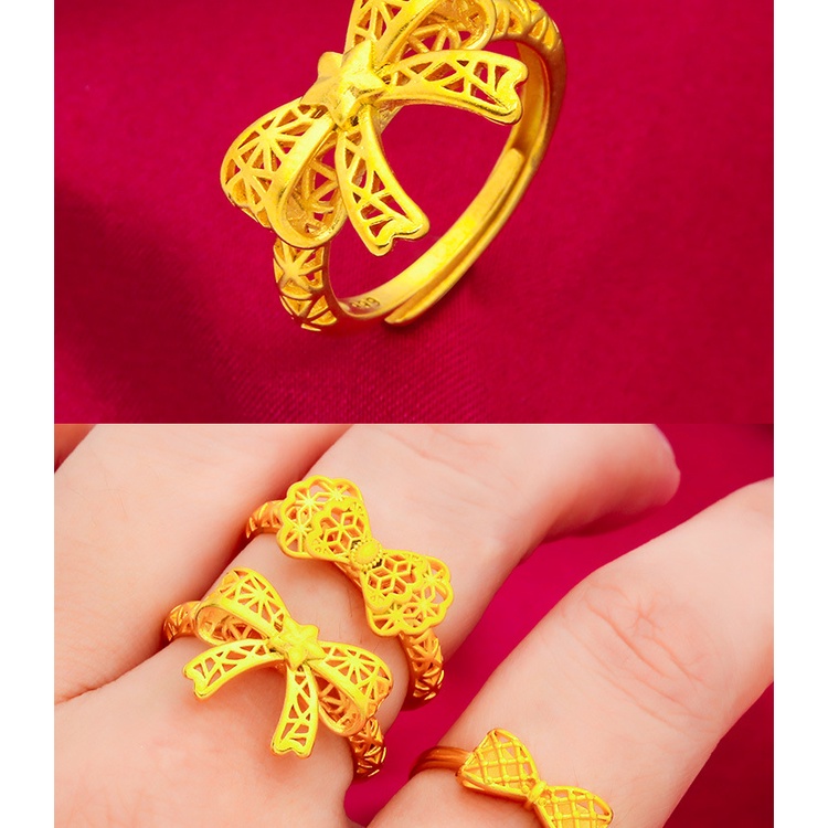 Cincin Emas Asli Kadar 375 Desain Kupu-Kupu Dapat Disesuaikan Untuk Wanita