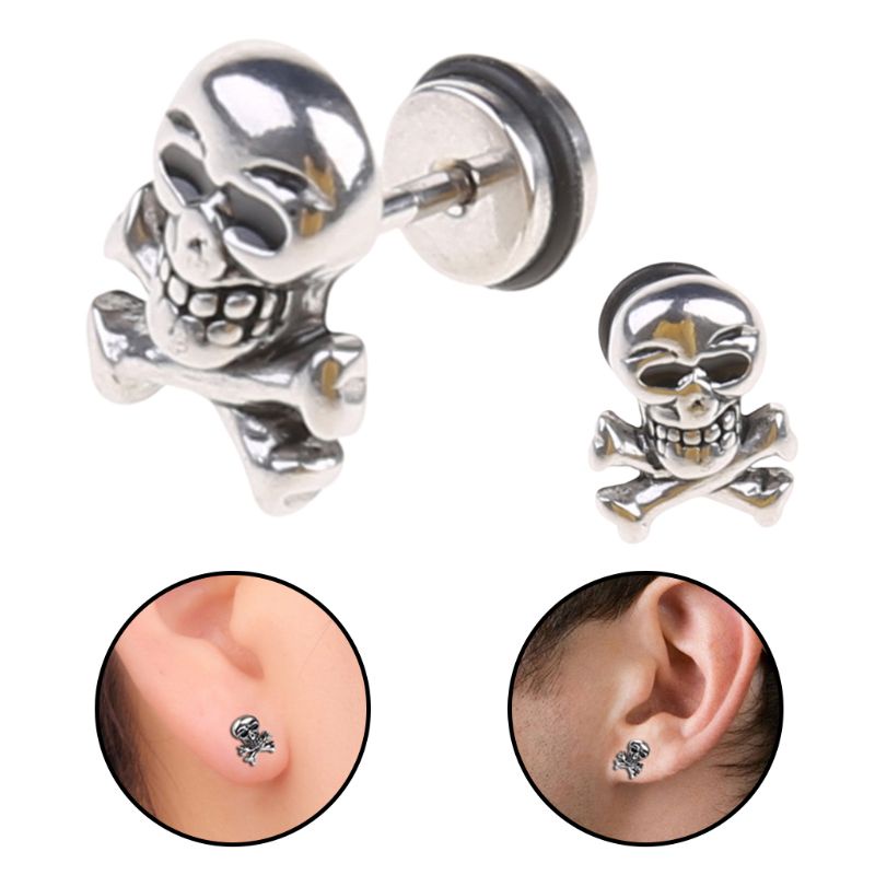 SIY  Retro Skull Head Ear Piercing Studs Earrings Titanium Steel Ear Ring Ghost Studs