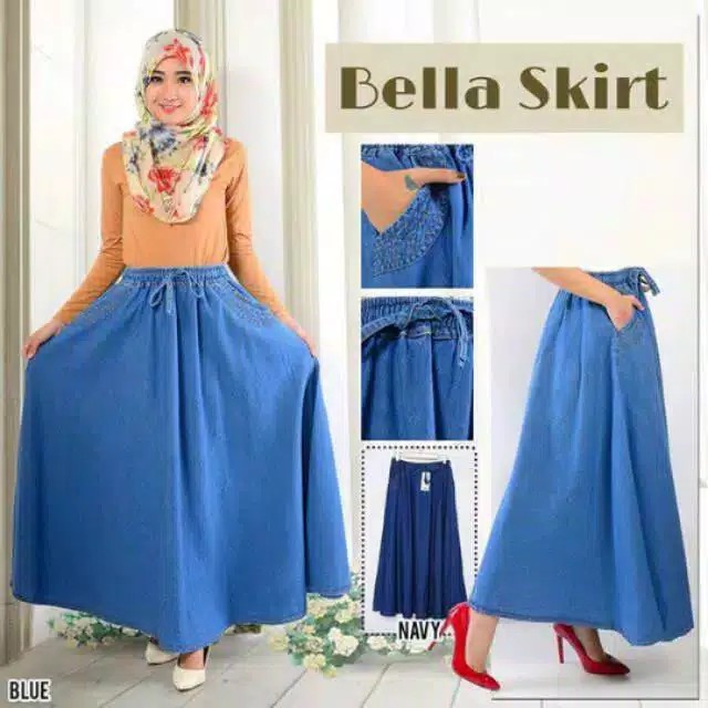 ( COD ) ROK JEANS PREMIUM PANJANG TALI LONCENG ROK SKIRT UKURAN ALLSIZE FIT TO XXL