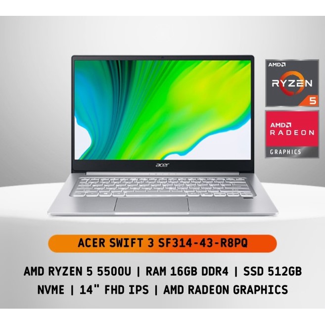 Acer AspirE SF314-43-R8PQ PURE SILVER AMD RYZEN 5 5500U 16GB 512GB Resmi Acer