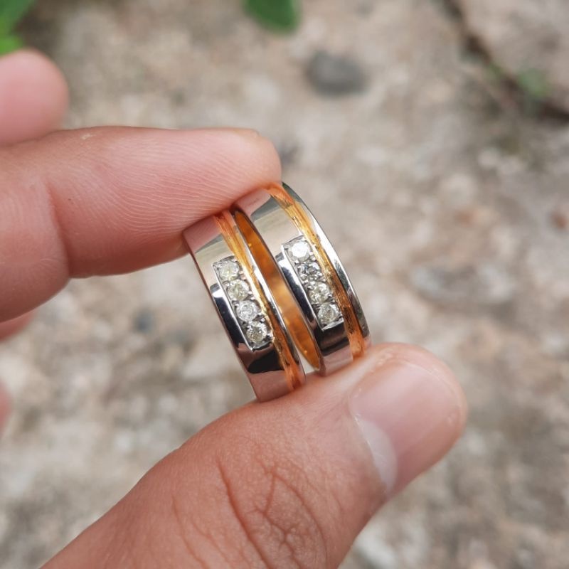 CINCIN MURAH TERLARIS COUPLE/KAWIN/TUNANGAN RING PERAK PERMATA ASLI BERLIAN