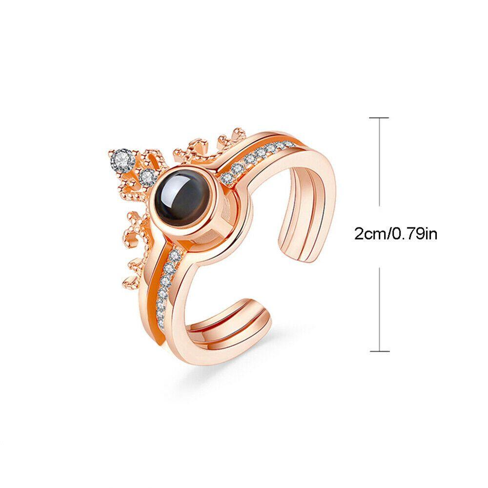 Cincin Model Terbuka Adjustable Desain Mahkota I Love You 100 Bahasa Bahan Zirkon Berlian Imitasi Untuk Pasangan