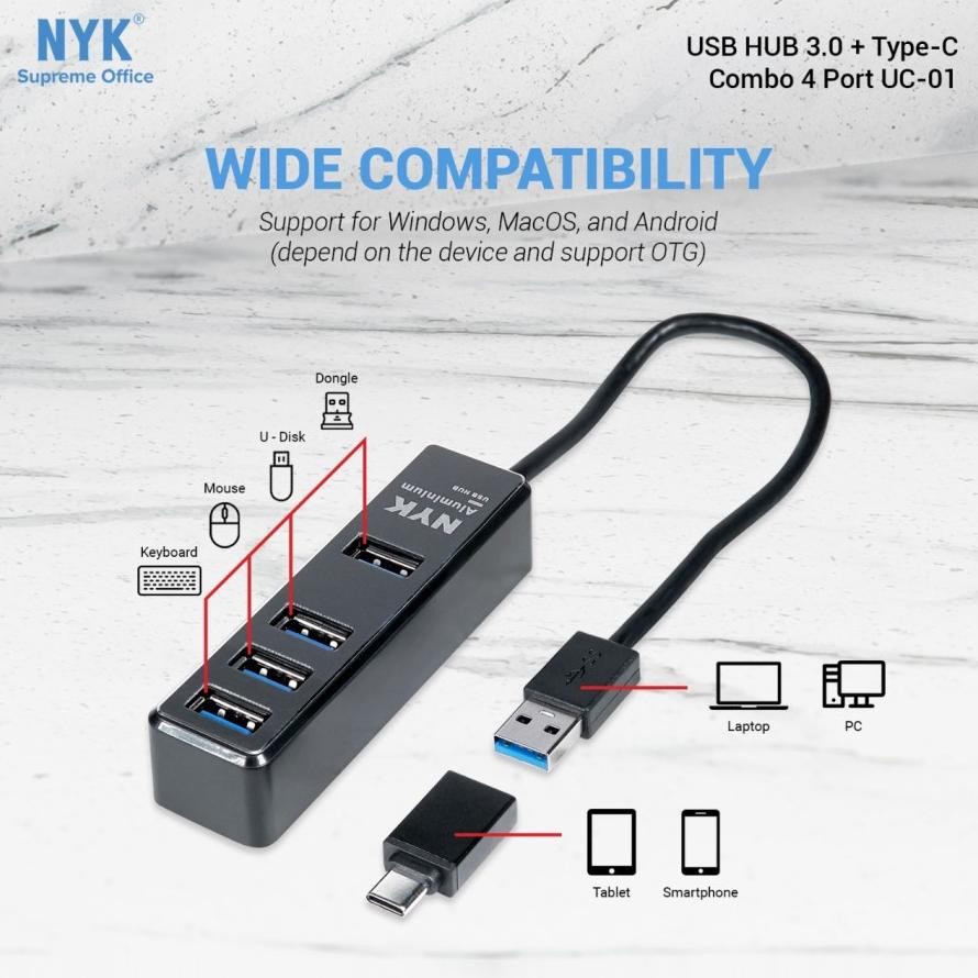 NYK Hub USB 3.0 4 Port + OTG Type-C UC-01 / USB Hub 3.1 UC-01