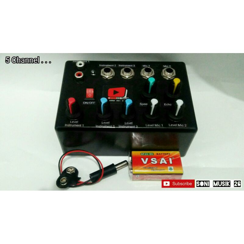 Mini Mixer 5 Channel (Vocal Version) Support Efect Delay (Speed) dan Reverb (Echo)