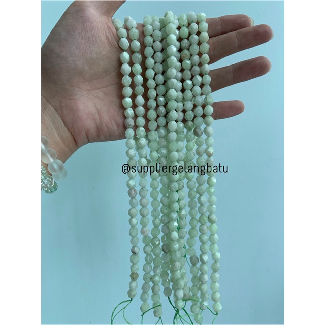 batu faceted hexagon 8mm soft white pale green agate agatis berserat