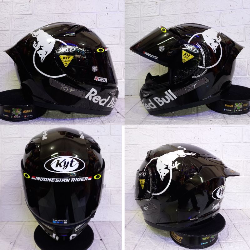 HELM KYT K2 RIDER SOLID BLACK RED BULL PAKET GANTENG
