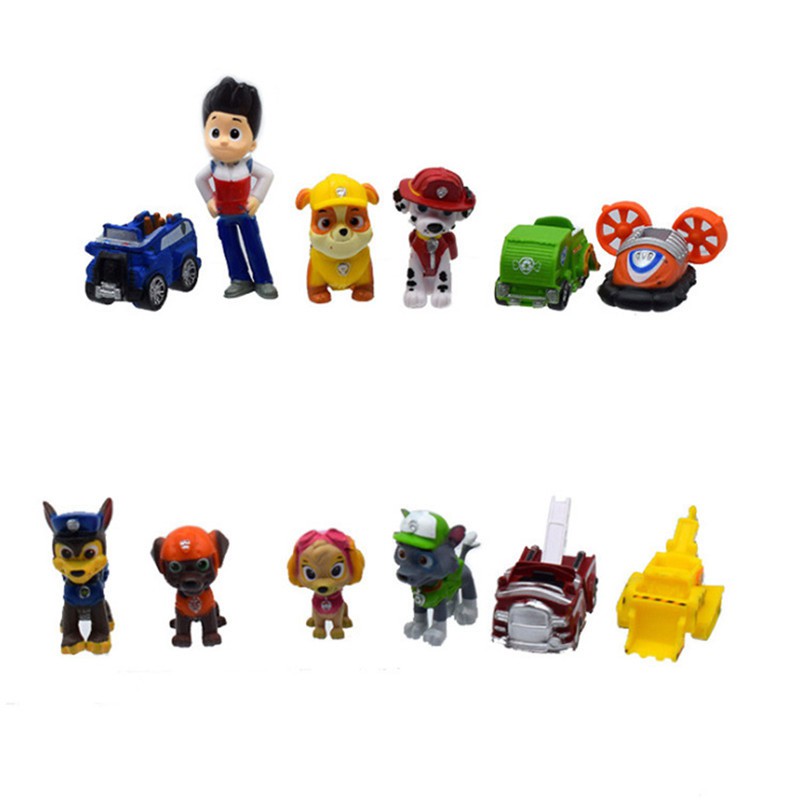 [Tersedia] 12pcs/set Paw Patrol Action Figure Mainan Ryder Marshall Chase Skye Zuma Boneka Bermain Set Balita Dekorasi Kue