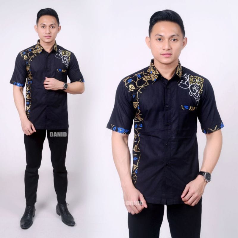 Kemeja Lengan Pendek Pria Motif Kekinian Kombinasi Batik Dan Bordir Terlaris Bahan Katun