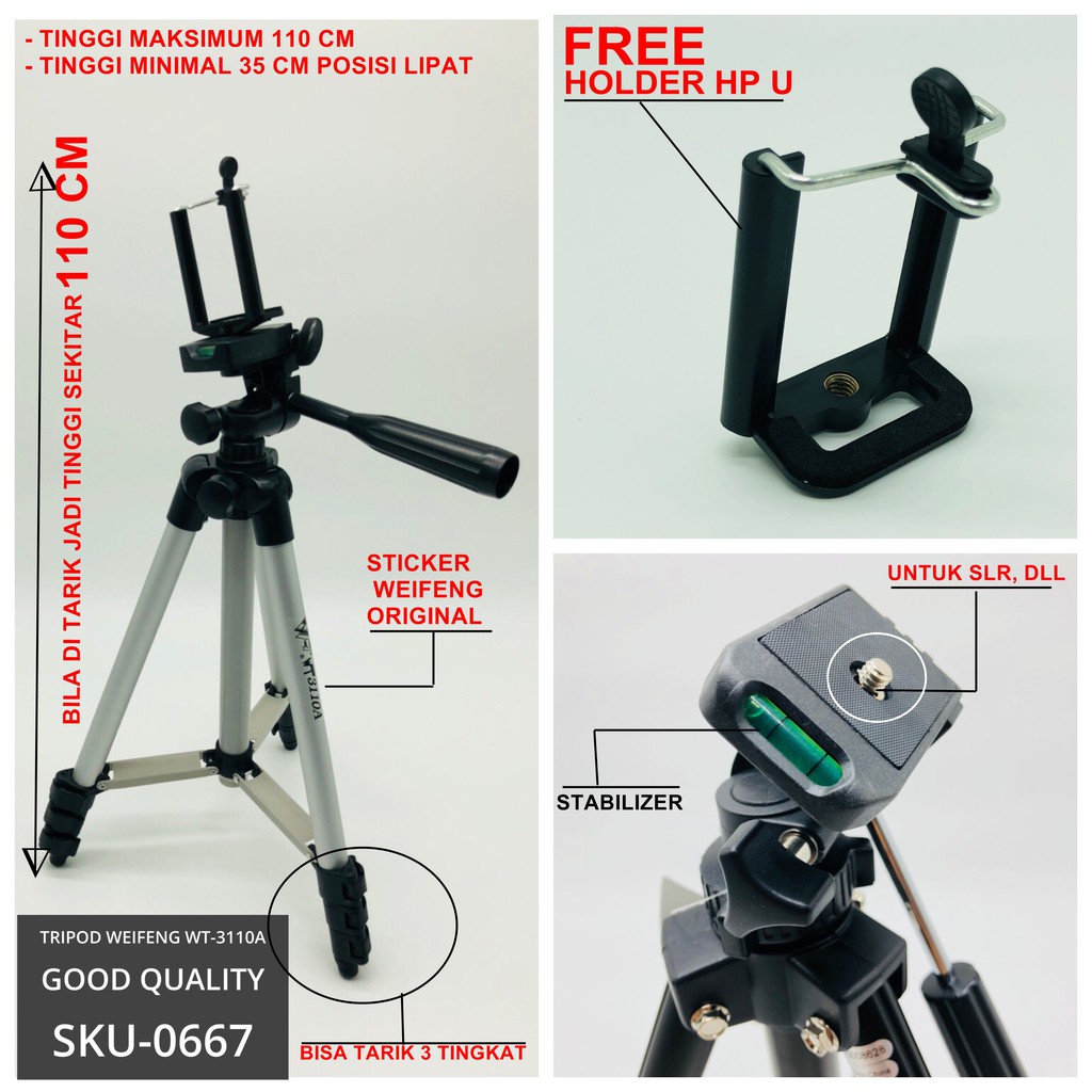 Z020 | Tripod Hp Smartphone Kamera DSLR + Holder U