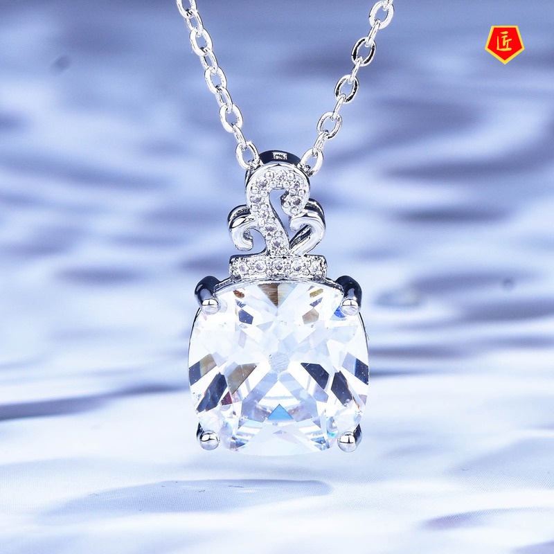 [Ready Stock]Square Diamond Necklace Female Pt950 Zircon Pendant Light Luxury Minority