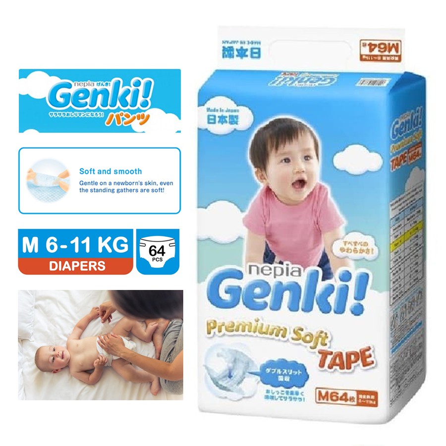 Nepia Genki Premium Soft Tape M64 Popok Perekat M64 Diaper Bayi