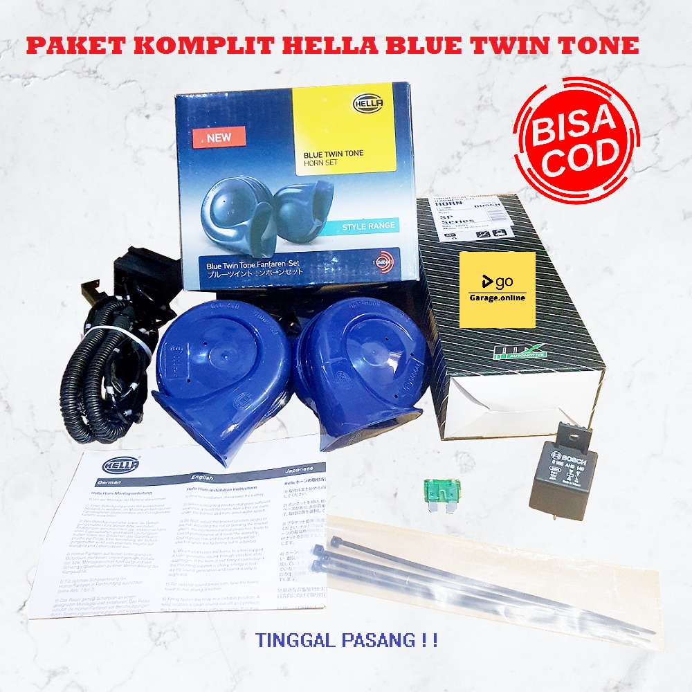 PAKET KOMPLIT Klakson Hella Blue Twin Tone + Kabel Set Relay BOSCH Original