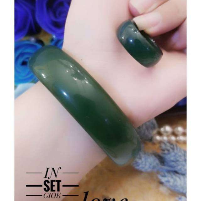 PROMO TERMURAH Set Perhiasan Batu Giok Gelang Cincin Hijau Mewah Berlian Green Modis Titanium Xuping