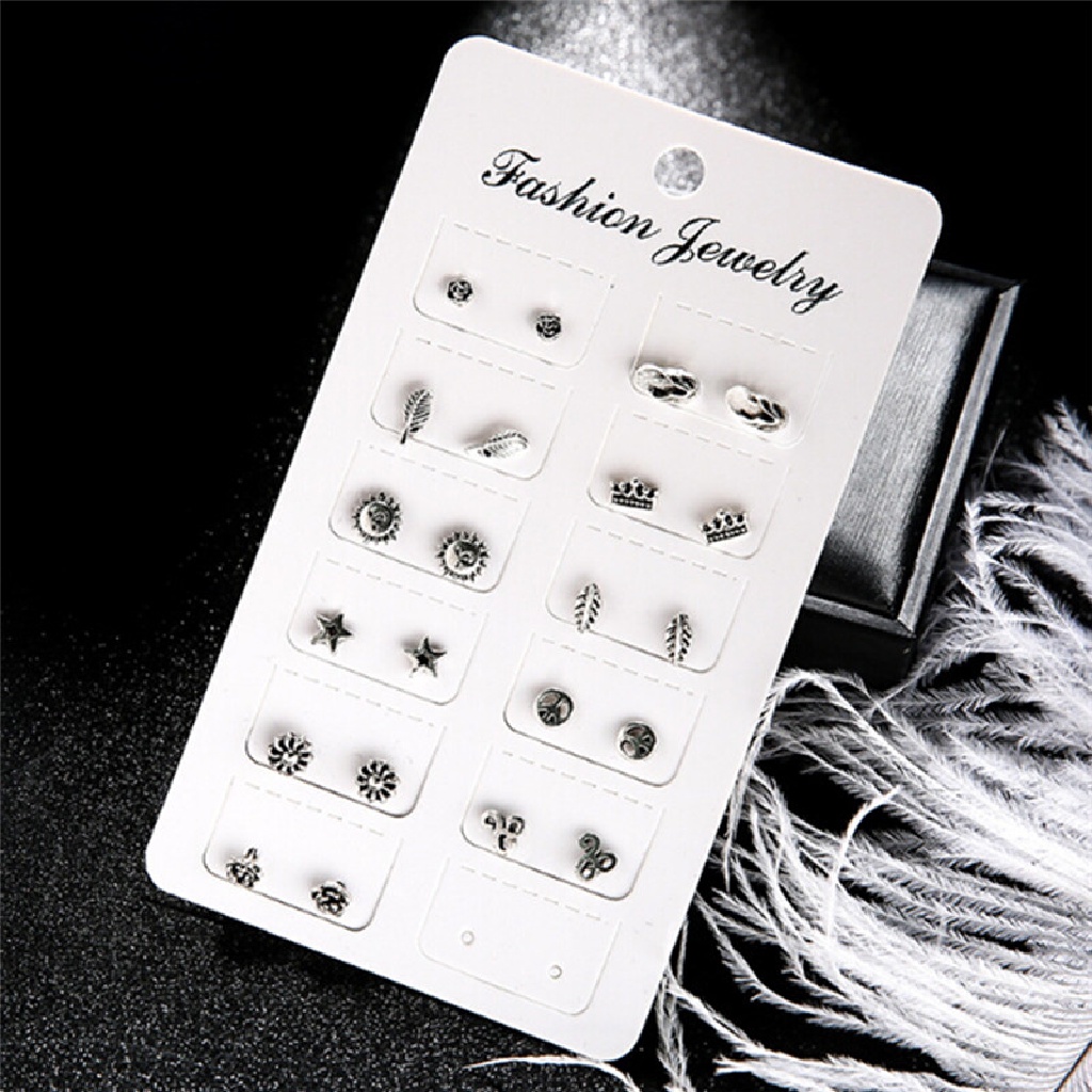 11 Pasang / Set Anting Tusuk Silver Simple Gaya Bohemia Untuk Wanita