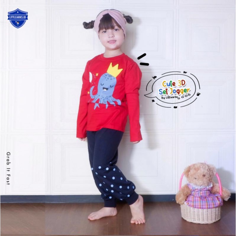 setelan anak cewek setelan anak cowok cute 3d set jogger