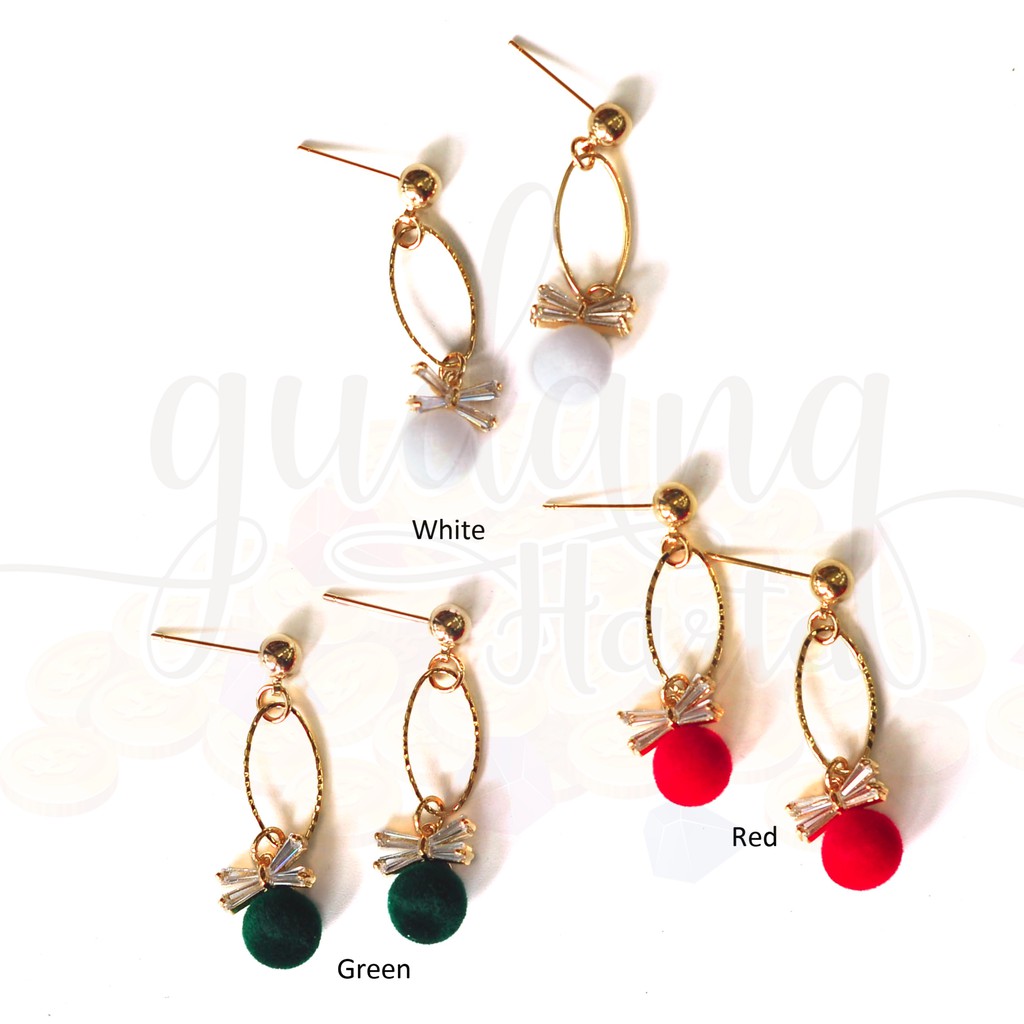 Anting Stud Panjang Feminim Cantik Pompom Lucu GH 203511