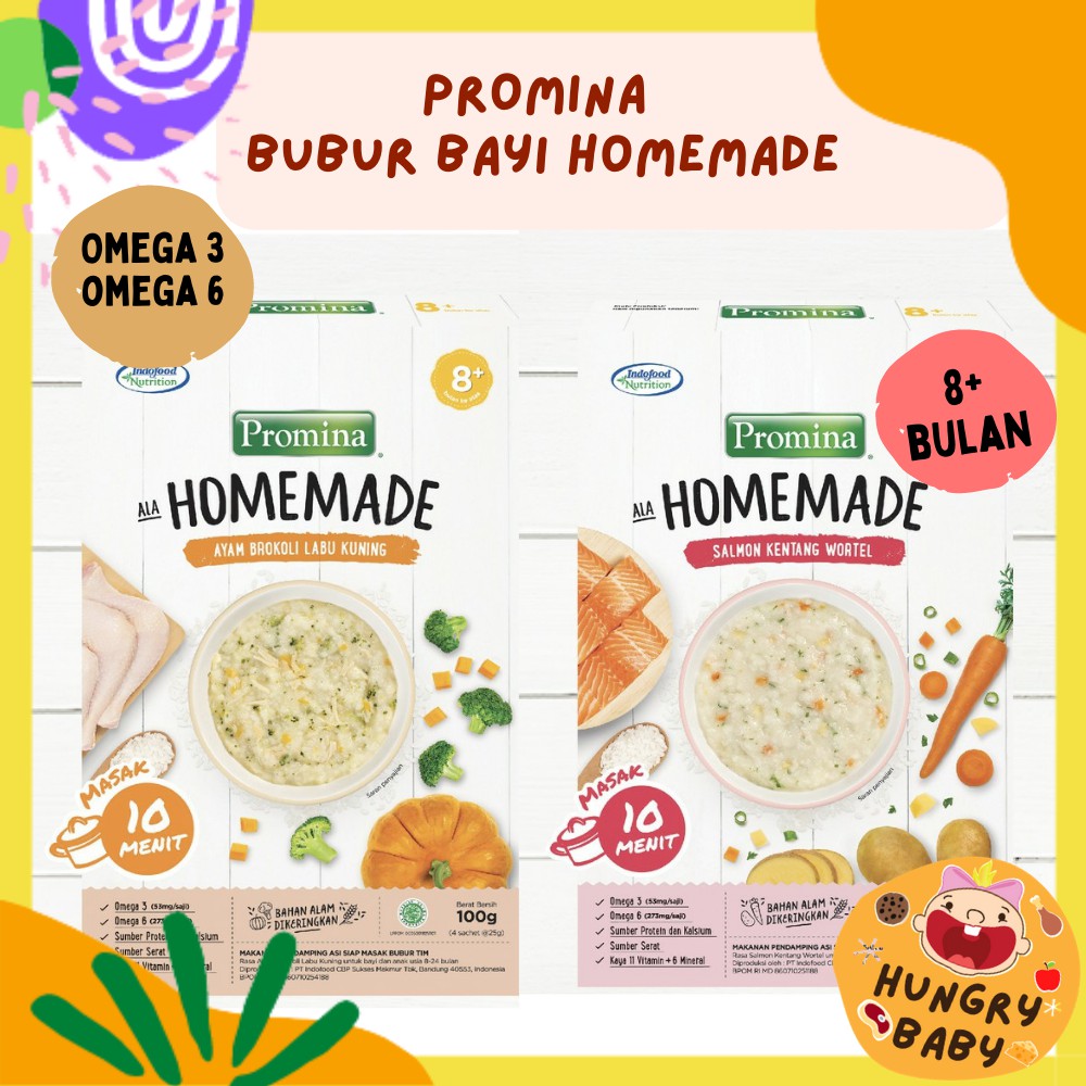 Promina Bubur Bayi Homemade 100 gram / MPASI 8 bulan+ / Salmon Kentang Wortel / Ayam Brokoli Labu Ku