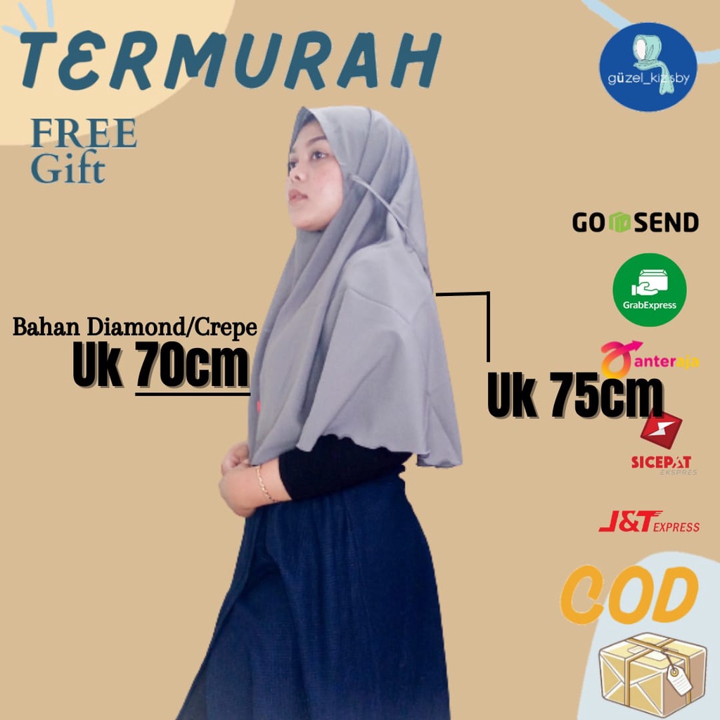 Hijab/Jilbab/Krudung Insant/Instan Daily/Aisyah Crepe Premium/Bergo No Ped/Menutupi Lengan/Dada Prem