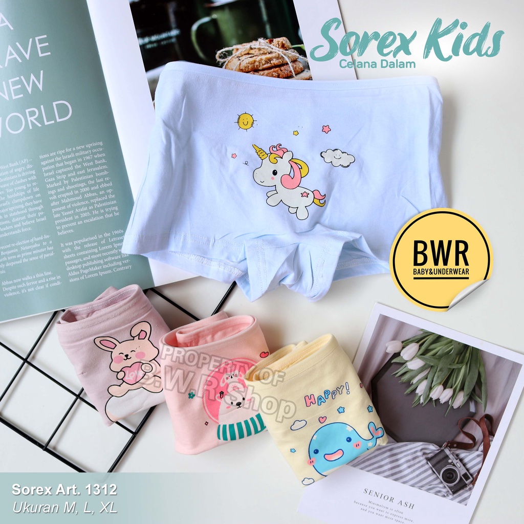 CD Boxer Sorex 1303 1310 1311 1312 1313 1314 1315 / Celana Dalam Anak SD / Boxer Anak Perempuan Motif Lucu Terbaru | Bwr