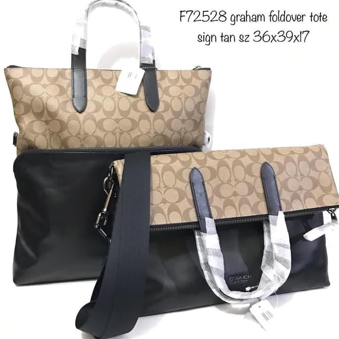 PRODUK LARIS TAS SELEMPANG COWOK TERBARU■ TAS COACH ORIGINAL - COACH GRAHAM FOLDOVER TOTE SIGN TAN